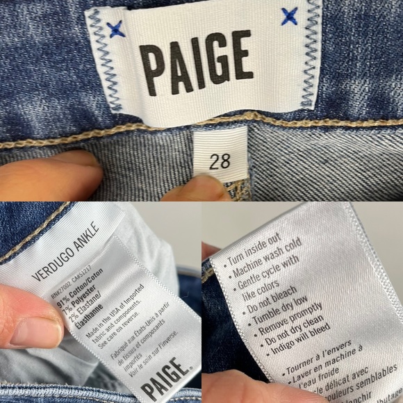 PAIGE Verdugo Ankle Skinny Jeans Side Stripes Mid Rise Raw Hem Size 28 Blue - Picture 3 of 12